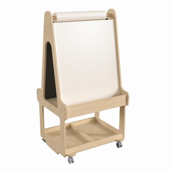 Flash Furniture Bright Beginnings Commercial Wooden Mobile Dual Sided 2 Person Art Station with Locking Caster Wheels and Bottom Shelf Storage, Natural MK-ME16768-GG - main